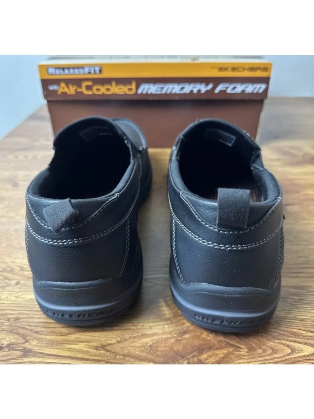 Skechers Harper Forde Black Leather Extra Wide Fit Slip-On Shoes Men's 10.5 EWW